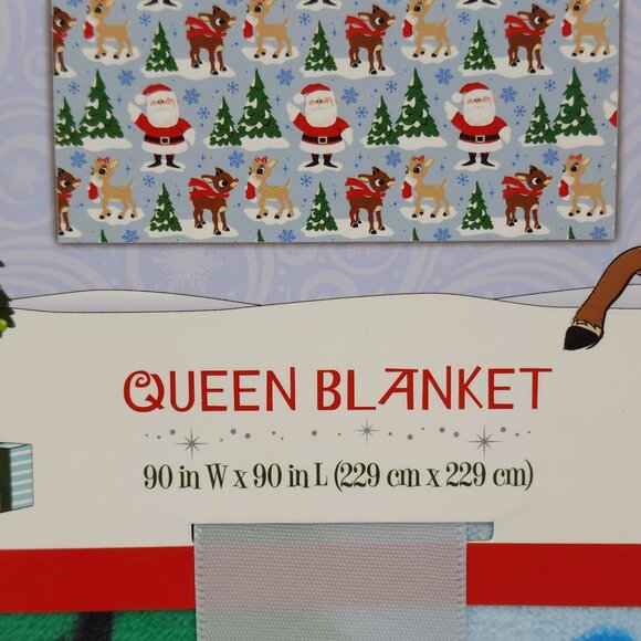 Rudolph The Red-Nosed Reindeer Queen Blanket 90" X 90" Christmas Theme Blue - Picture 8 of 8